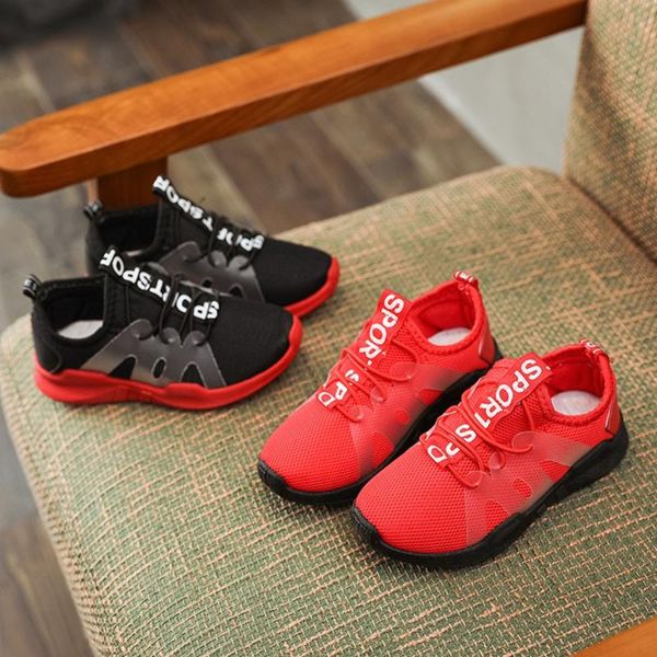 

кроссовки дети малыш мальчики девочки письмо спорт бег стиль сетки кроссовки повседневная обувь chaussure sport enfant детские кроссовки, Black;red