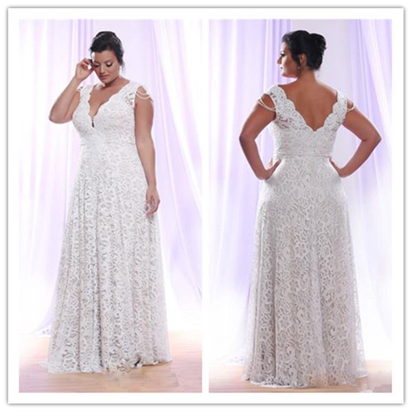 

plus size full lace wedding dresses with removable long sleeves v neck bridal gowns floor length a line wedding gown, White