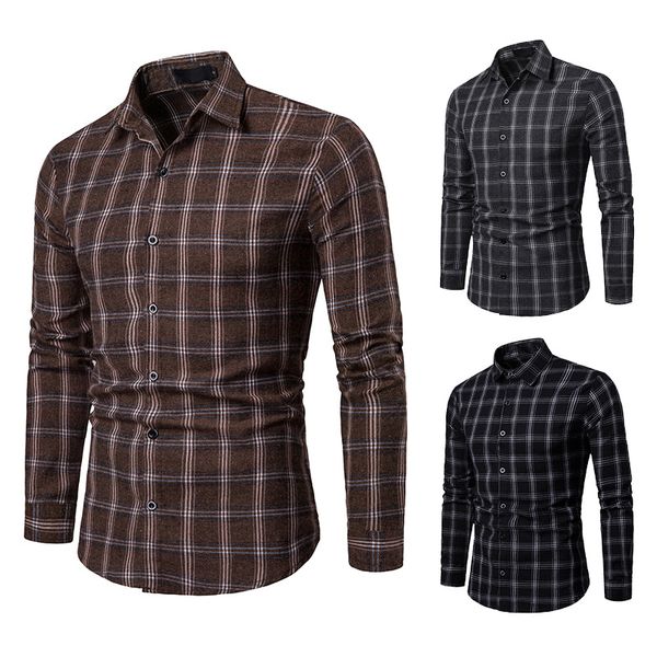 

plaid shirts men checkered shirt brand 2019 new turn-down collar long sleeve casual business mens shirt plus size drop shipping, White;black