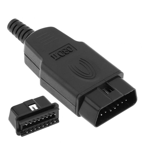 

1piece obd-ii diy 16pin plastic male extension opening cable car diagnostic interface connector plug with sr shell and screw