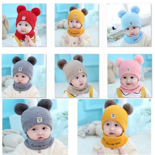 

6 цветов новорожденных девочек вязать шапку дети крючком пом шапочки шляпа двойной мяч шляпы дети рождество вязать открытый шапки аксессуары