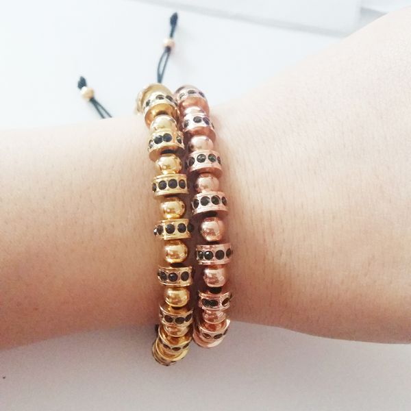 

bc anil arjandas macrame beads micro pave black cz satinless steel sers beads briading macrame bracelet for women jewelry, Golden;silver