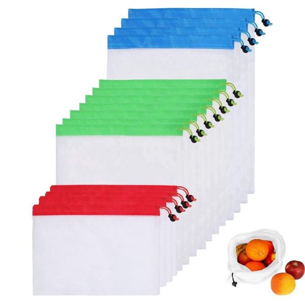 

reusable produce bag washable eco friendly foldable mesh shopping bags grocery storage fruit vegetable(3 different sizes) (15p