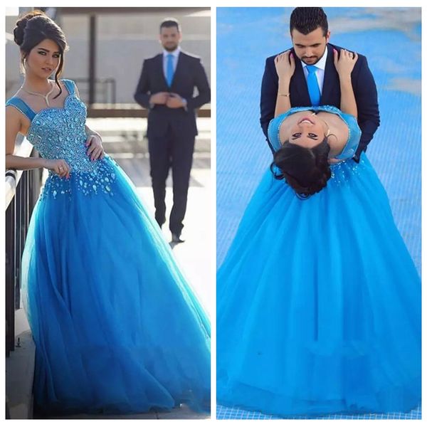 

2019 spaghetti tulle beaded crystal prom dresses floor length middle east long formal ladies evening party gowns arabic vestidos de soiree, Black