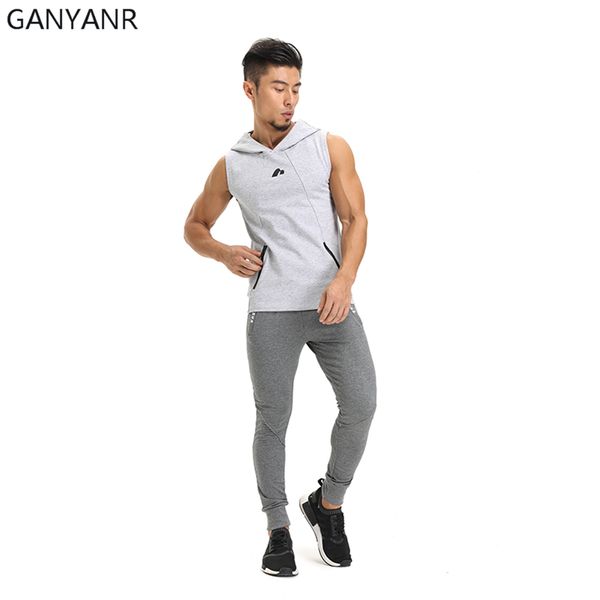 

mens sport suit jogging gym sportswear basketball pants workout soccer training running set sleeveless hoodie tank, Black;blue