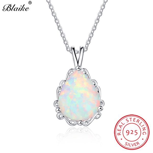 

blaike mystic rainbow fire opal water drop pendants real 925 sterling silver white opal birthstone necklace women fine jewelry