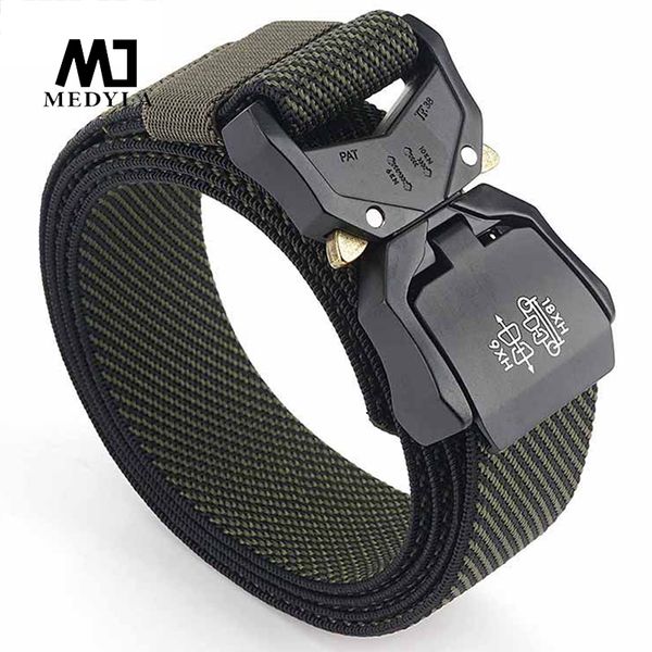 

medyla men's elastic tactical belt elastic fiber hard metal quick release buckle army belt outdoor sports, Black;brown