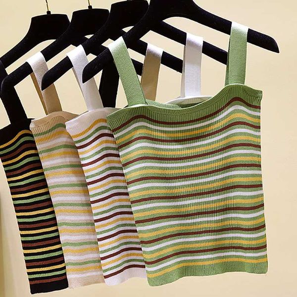 

camis women crop 2020 summer sleeveless skinny camisole stripe vests tee feminino vestido female camisola, White