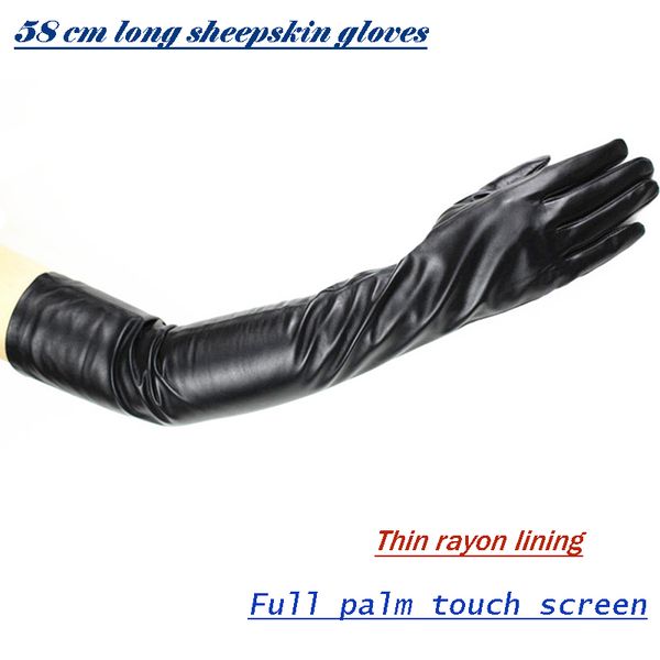 

58 cm extra long straight style sheepskin gloves leather gloves cashmere lining over the elbow armband sets ing, Blue;gray