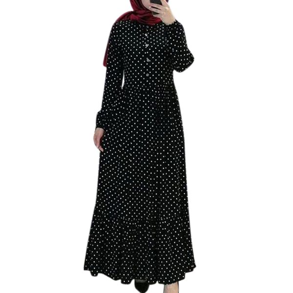 

pleated abaya dress for musliman 2020 dot printed ruffles hem fashion ladies long sleeve o-neck dresses dubai clothing, Red