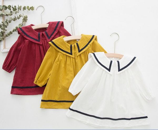 

ins baby girl clothing dress spring fall simple army style kids long sleeve pet pan collar solid color girl elegant princess dress, Red;yellow