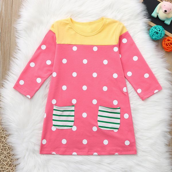 

малыша новорожденных девочек платье с длинным рукавом мультфильм dot print dress одежда платья 2019 горячие моды детские платья детская одеж, Red;yellow