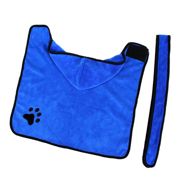 

fibre cloth dog cat bath towel footprint paw robe with pet hood & waist belt