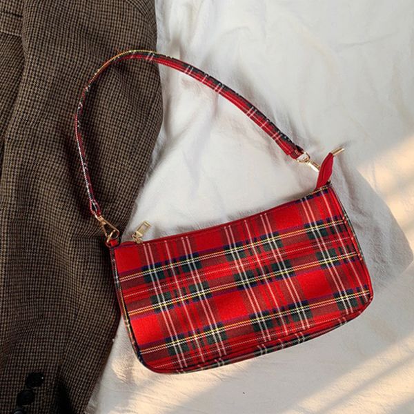 

daisy shoulder bags women retro plaid underarm bag 2020 fashion lattice lady hand bags baguette shape women handbag