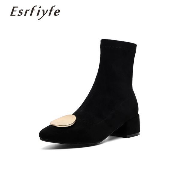 

esrfiyfe 2020 new autumn winter women ankle boots stretch velvet sock boots high heel pointed toe short plush short shoes, Black
