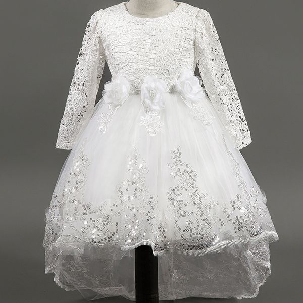 

flower girl dress red trailer puffy wedding party dress girl first communion attended princess lace evening dress, White;blue