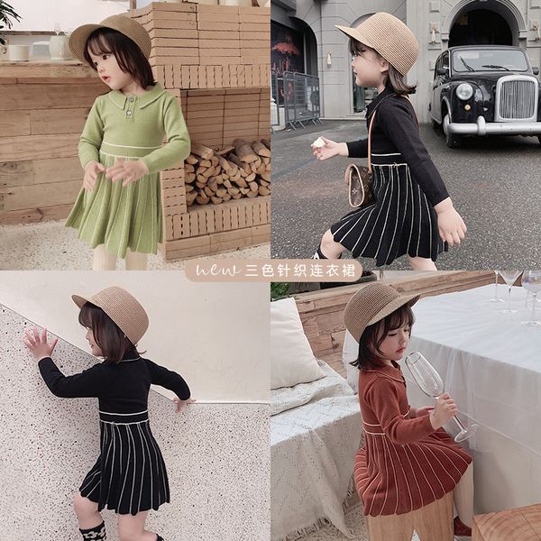

children girls knitted dress 2019 spring and autumn long sleeve pleated princess dresses new toddler baby sweater cotton dress, Red;yellow