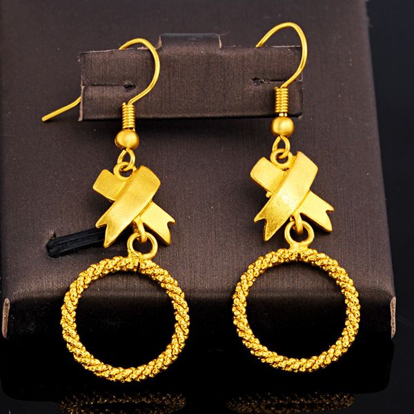 

fishhook dangle earrings 18k yellow gold filled fashion womens earrings gift circle design, Golden