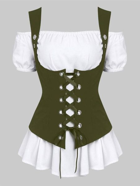 

2 piece set women tank cross lace up slim crop streetwear female camisole, White