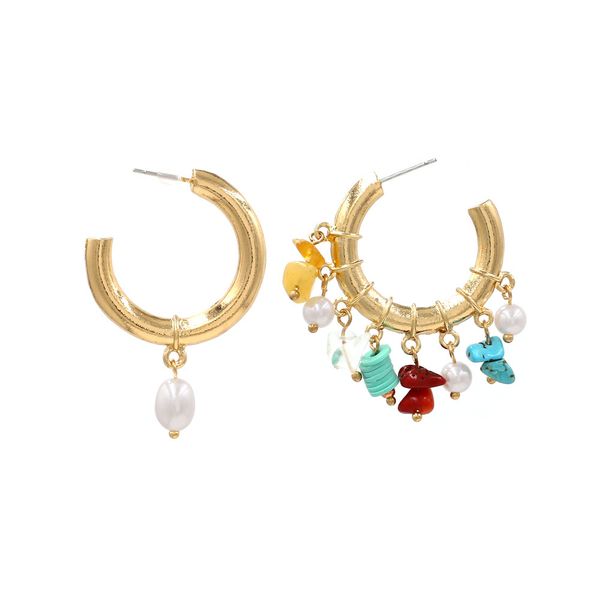 

za new trendy asymmetry pearl stone drop earrings for women round circle gold pendant earrings statement wedding party jewelry, Silver