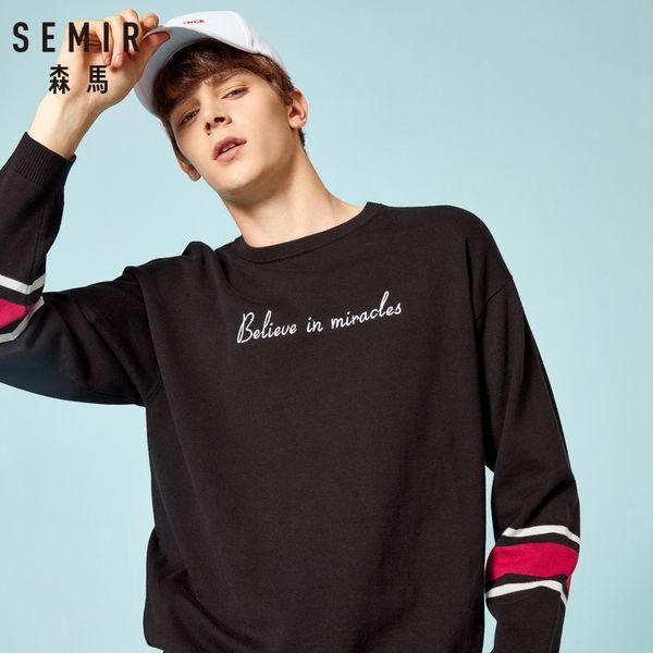 

semir cotton sweater men 2018 autumn high street fashion solid brand hip hop oversized pullovers sweater for male, White;black