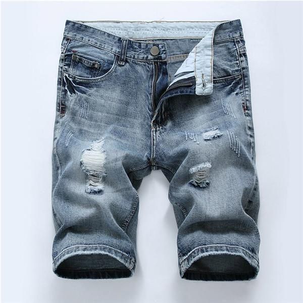 

summer thin pants men ripped denim shorts five points beggar pants loose straight leg jeans men popular logo medium pants