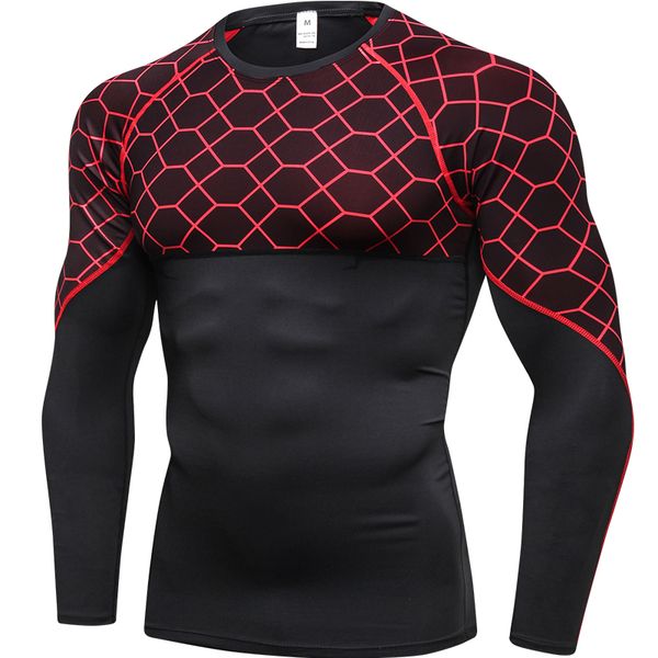 

new quick dry running t shirt men fitness tight sport shirt men gym clothing bodybuilding rashgard men's t for sporting, Black;red