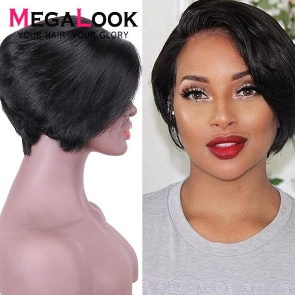 

lace front human hair wig pixie cut wig brown straight lace front wigs 180 13x4peruvian remy human hair glueless short wigs, Black;brown