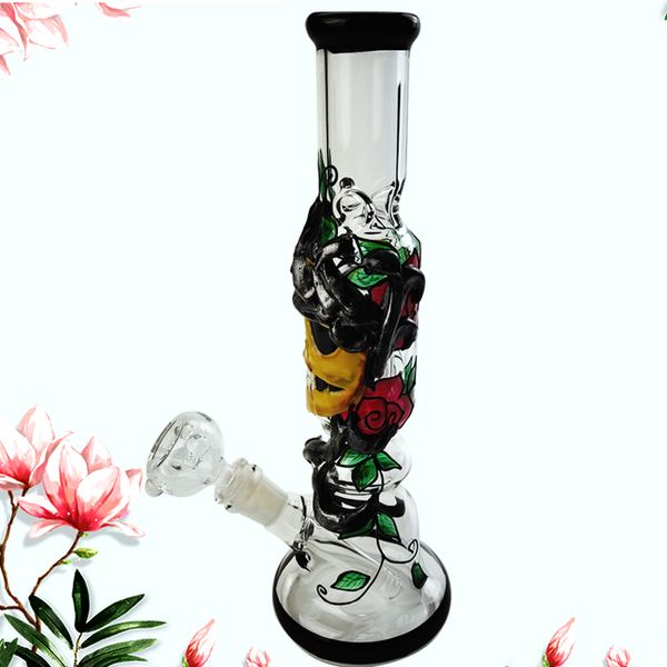 

china glass bong honeycomb percolator dab rig glass beaker bongs skull patterned hookah bongs