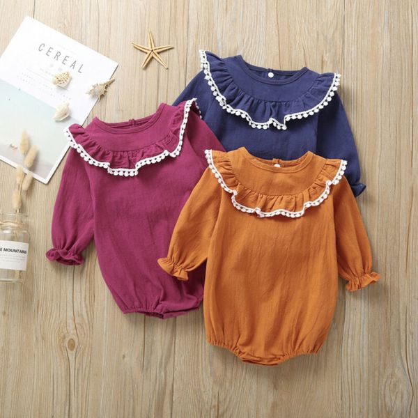 

baby rompers новорожденный ребёнки ромпер топ комбинезон оборками сплошной костюм для подвижных игр с длинным рукавом кисточкой осень весна, Blue