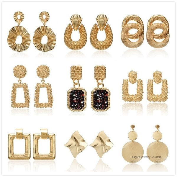 

2019 New Fashion Golden Drop Earrings For Women Exggerated Geometric Vintage Earrings Wedding Party Gifts Bijoux Wholesale