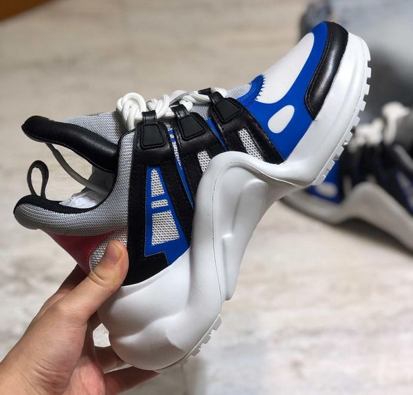 

new autumn luxury designer brand sneakers for men women black leather blue mesh patchwork trainers classic platform causal shoes 35-44