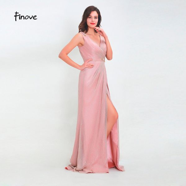

finove evening dress long 2019 new sparkle material beading flowers tank side split blush dress gowns women party dresses14423, Black;red