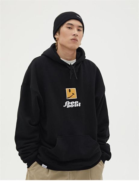 

sleeve hooded fashion style casual apparel mens autumn designer smile hoodies embroidery solid color homme couple clothing long, Black