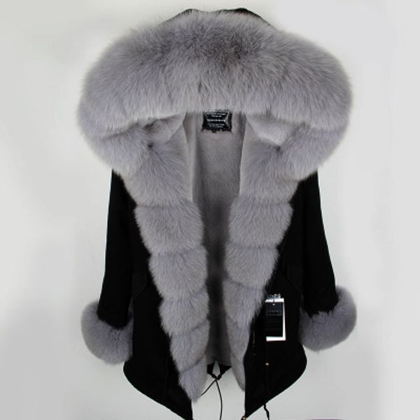 

women snow coats winter jackets maomaokong brand grey fox fur trim threshold grey fox and rabbit fur lining black long parkas with cuff fur