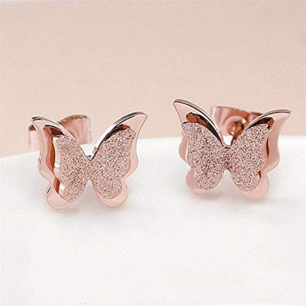 

silver and rose gold stud earring butterfly metal small earring for women fashionable simple trendy, Golden;silver