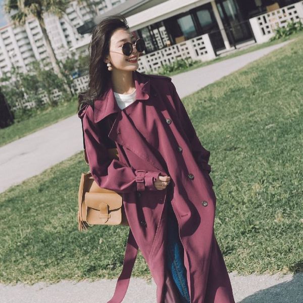

windbreaker female 2019 spring autumn new leisure chic loose ladies harbor wind long trench coat for women casaco feminino, Tan;black