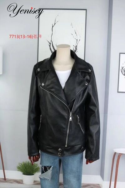 

women black slim cool lady pu leather jackets sweet female zipper faux femme outwear coat plus size