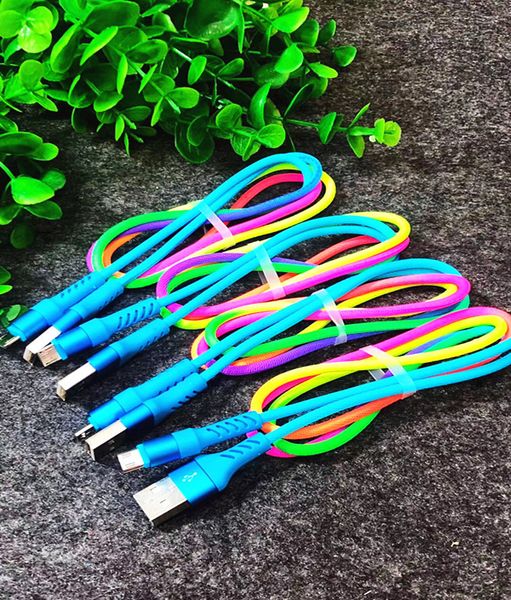 Micro-USB-Regenbogenkabel, 1 m, 3 ft, langlebig, 2 A, Schnellladung, gewebte Nylon-Legierung, USB-Kabel für Smartphones, 100 Stück/Menge