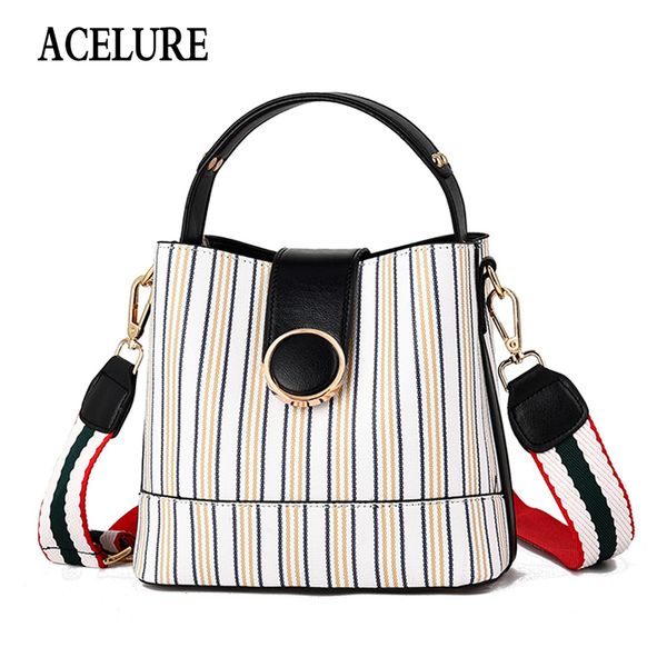 

acelure women wide strap crossbody bags hasp all-match fashion bucket bags pu leather casual handbags ladies soft shoppingbag
