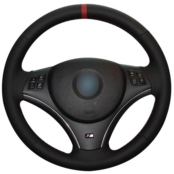 

black natural leather red marker car steering wheel cover for bmw e90 325i 330i 335i e87 120i 130i 120d