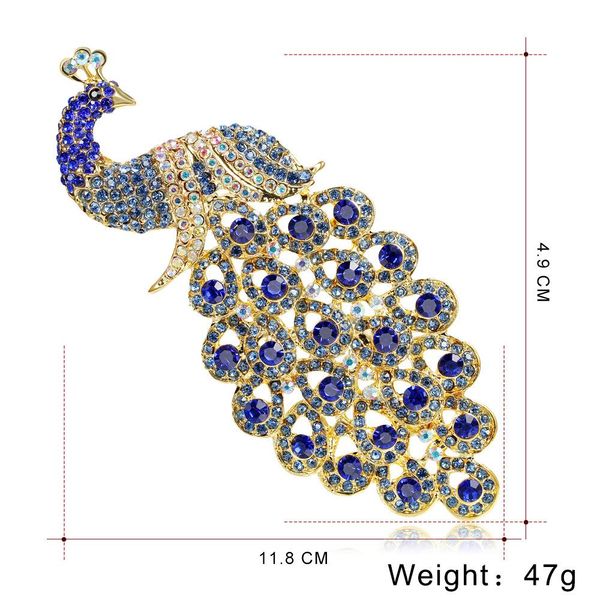 

rhinestone large-size blue crystal peacock brooch jewelry pin accessories animal brooch pin for winter coat accessories ing, Gray