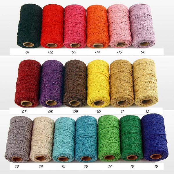 10 Rolls 2mm Algodão Baker Twine 100 metros / Rolo Colorfull Algodão Twine Cabo para decoração de Natal artesanal embrulho