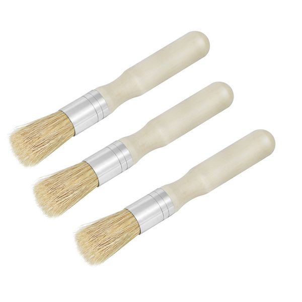 

3 pcs durable wood handle brush paint accessories office rust proof multifunction round bookblinding diy easy clean home