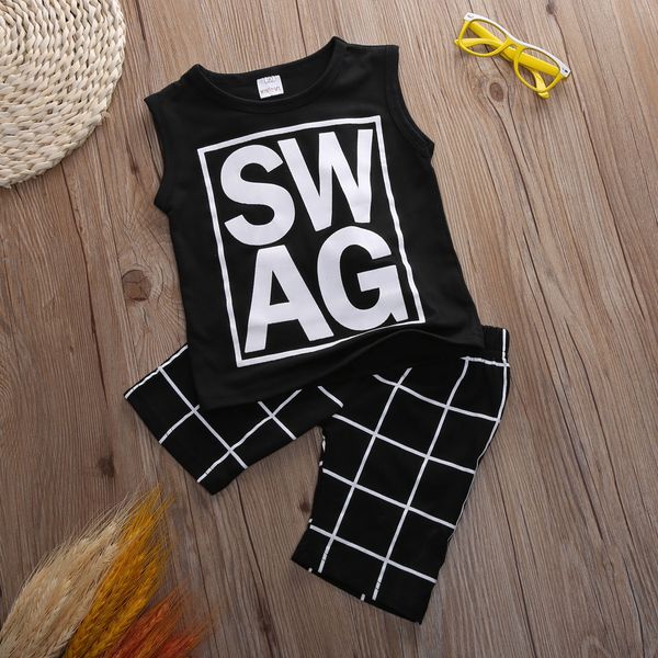 

swag print tanks and paid shorts 2pcs set for toddler boy summer fashion clothes outfit, White