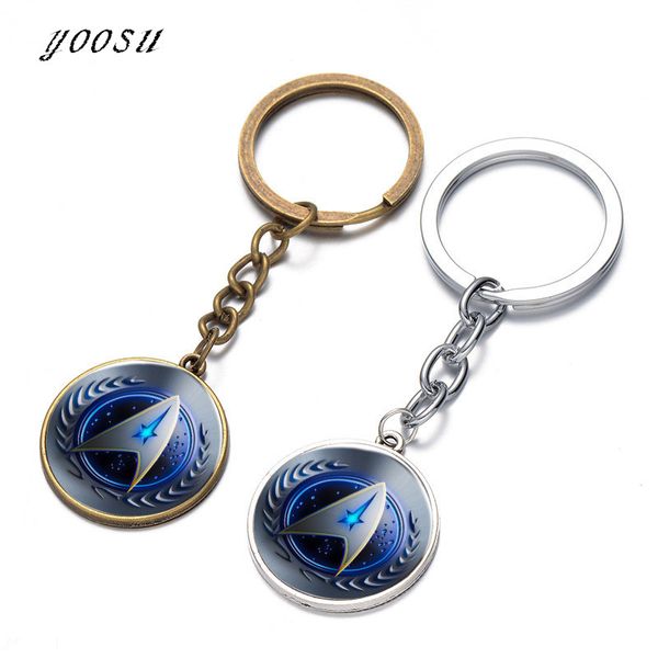 

movie star trek keychain glass cabochon spacecraft enterprise key ring for fans glass dome key chains jewelry holder, Silver