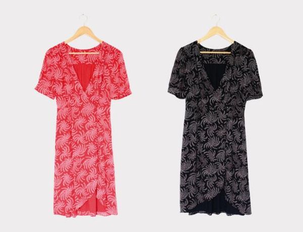 

французские элегантные летом новый v-образный вырез печать с короткими рукавами взъерошенных платьев женской одежды, Black;gray