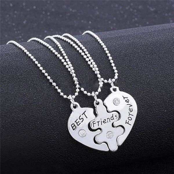 

3 Pcs Lovers' Collier Bff Statement Necklace Best Friends Forever Necklaces Colar Friendship Heart Charm Pendent Gift For Girls