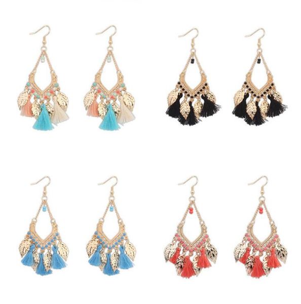 

fashion-national style tassel earrings earrings europe and the united states creative metal leaves long nightclub popular ear jewelry, Silver