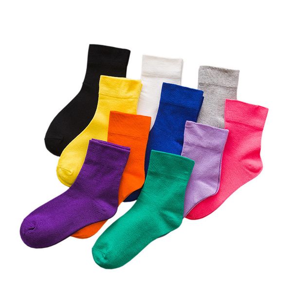 

socks women lady cotton loose winter tube korean purple blue yellow pink soild color socks couple designer, Black;white